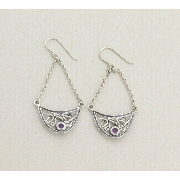 Sterling Silver Purple Amethyst Earrings Dangle Drop Earrings - Picture 7 of 7